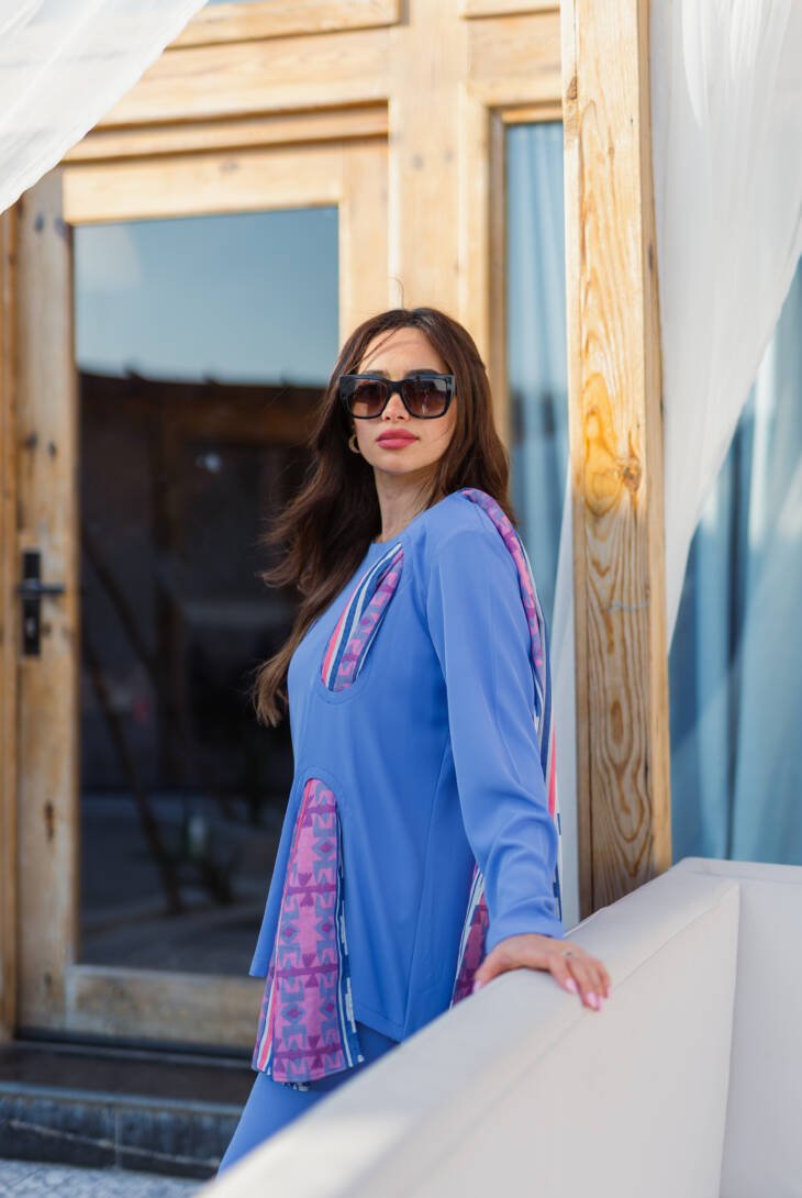 Blouse with Colorful Scarf - Image 2