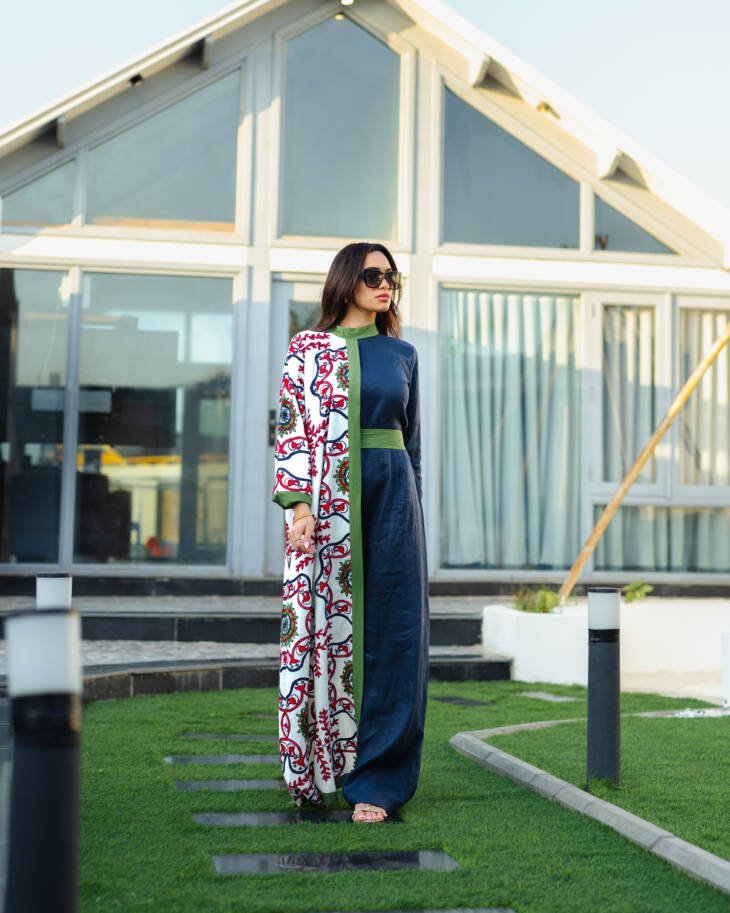 Linen Jumpsuit with Embroidered Side Panel