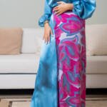 Wavy satin trouser with printed skirt overlay