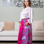 Satin Base Skirt with Printed Wrap Overlay