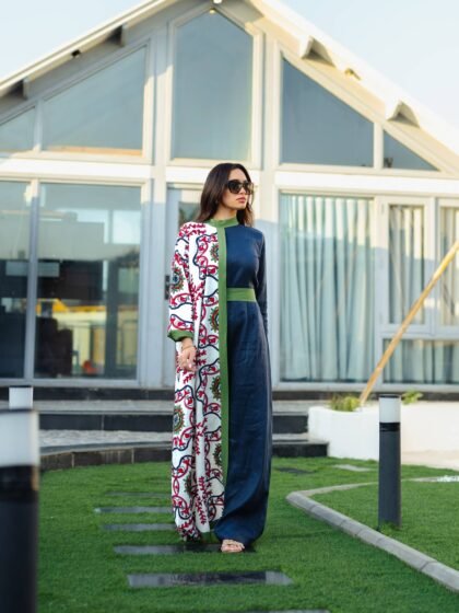 Linen Jumpsuit with Embroidered Side Panel